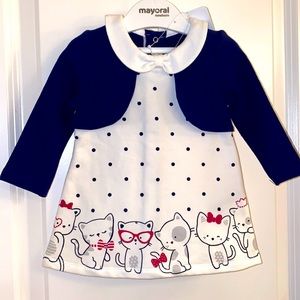 Mayoral NWT Kittens & PolkaDot Dress Fleece Lined